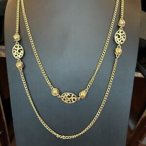 Vintage Station Chain Necklace Gold Tone Oval Link Chain LONG 55"